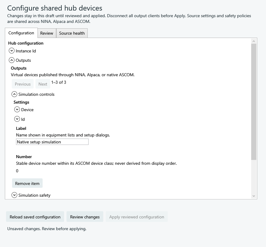 Native Regain Hub configuration editor using simulation.
